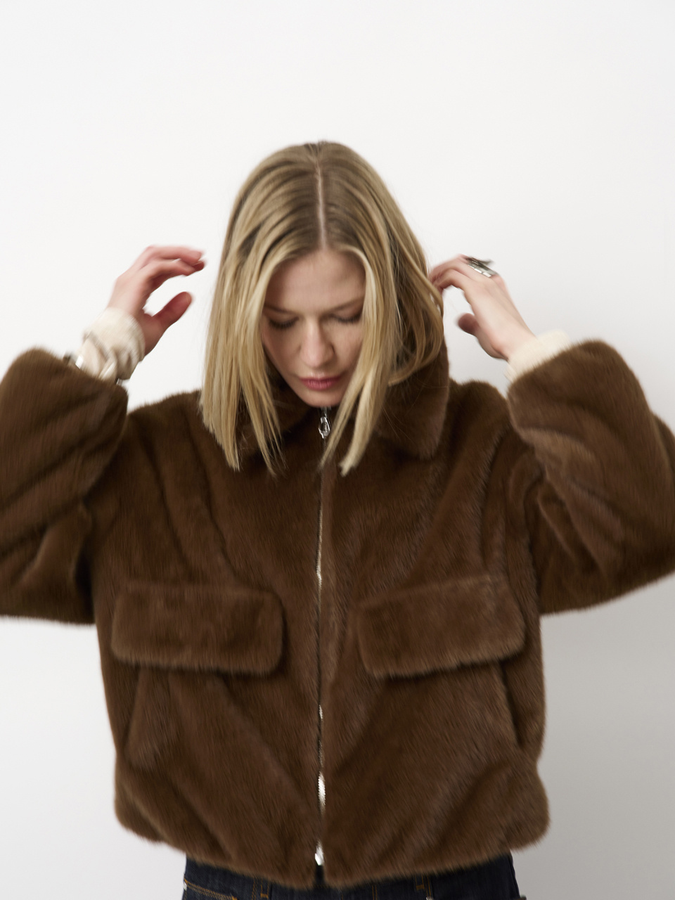 Entity faux fur bomber jacket