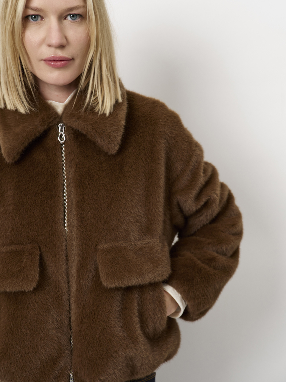 Entity faux fur bomber jacket