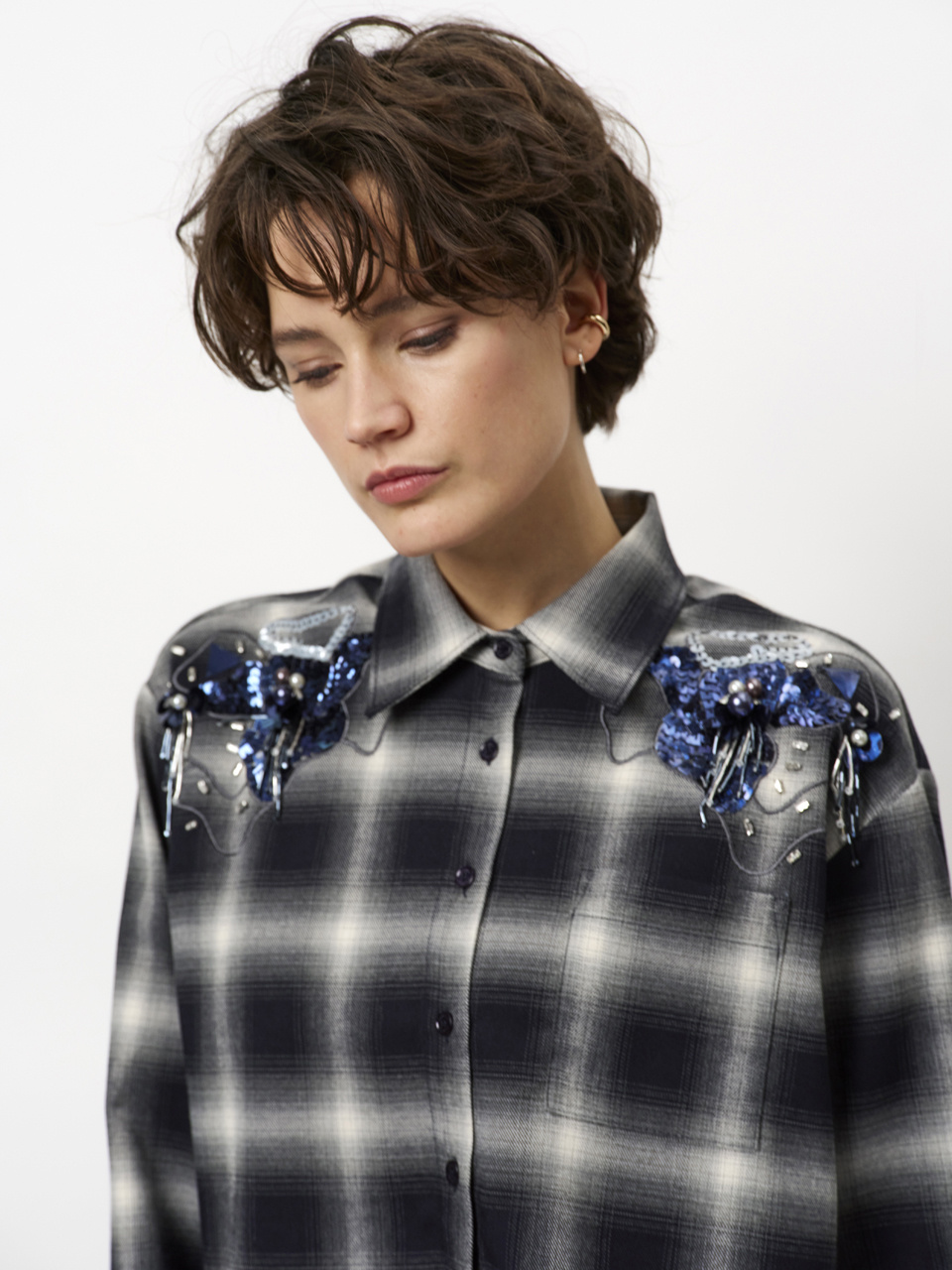 Eason check embellished shirt