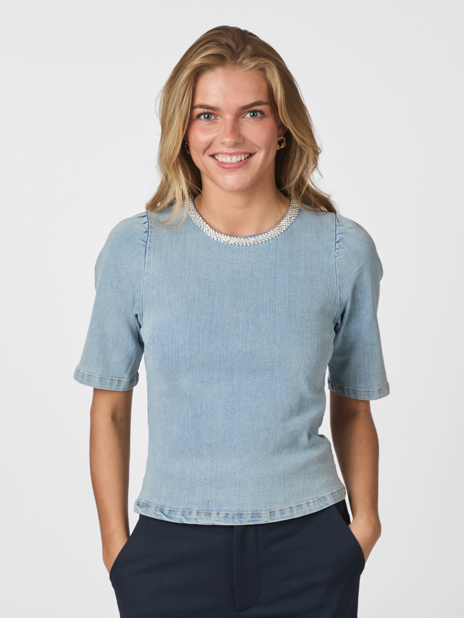 Neo Noir Rosia Denim Emb Top