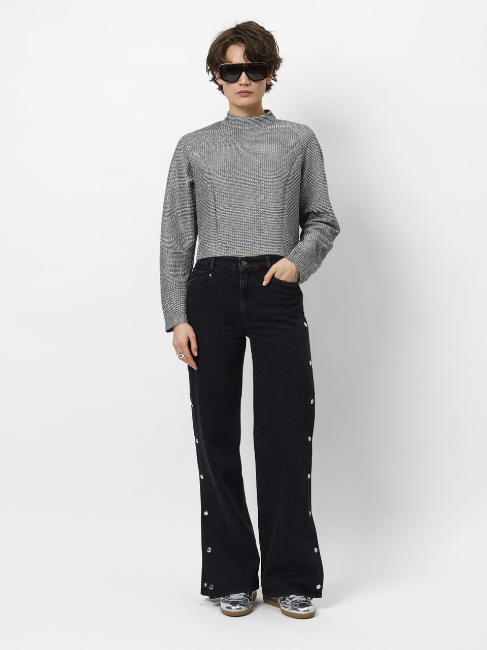Belvina button up wide leg jeans