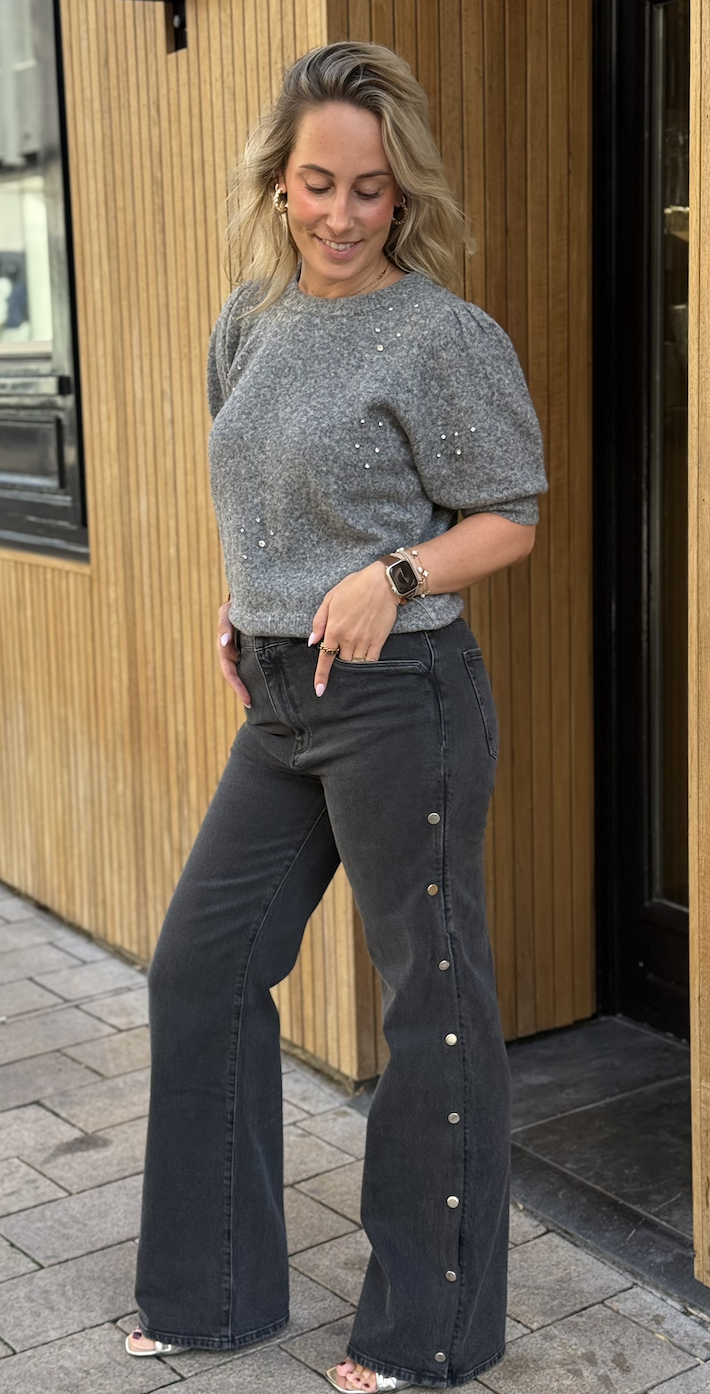 Belvina button up wide leg jeans