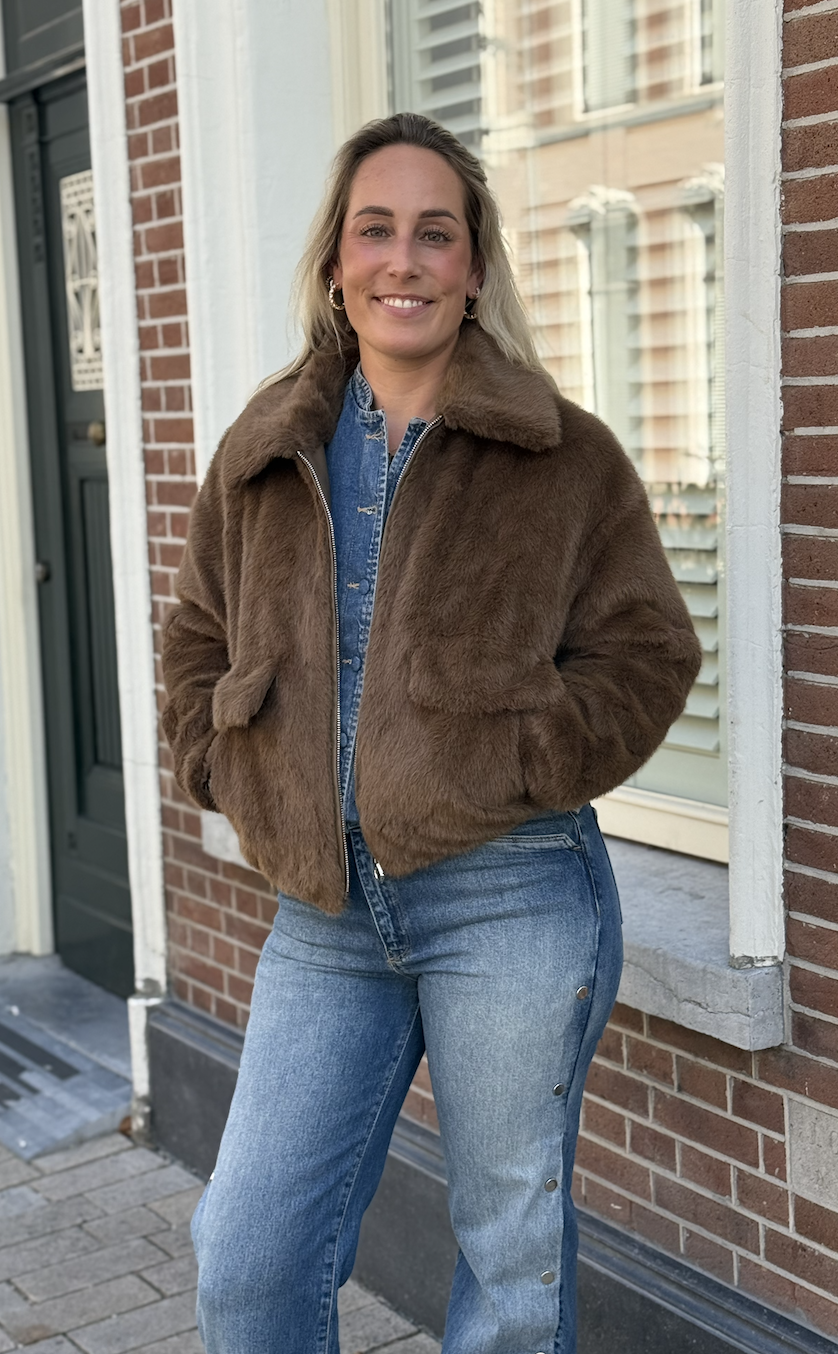 Entity faux fur bomber jacket