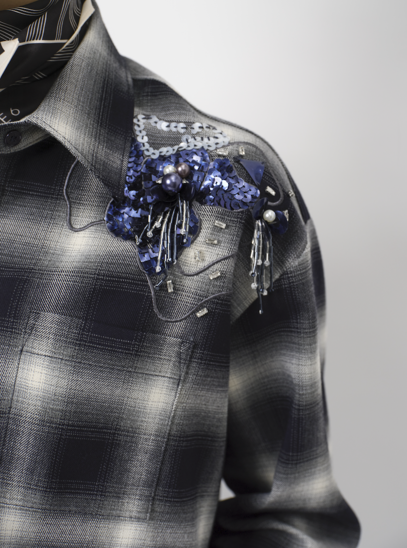 Eason check embellished shirt