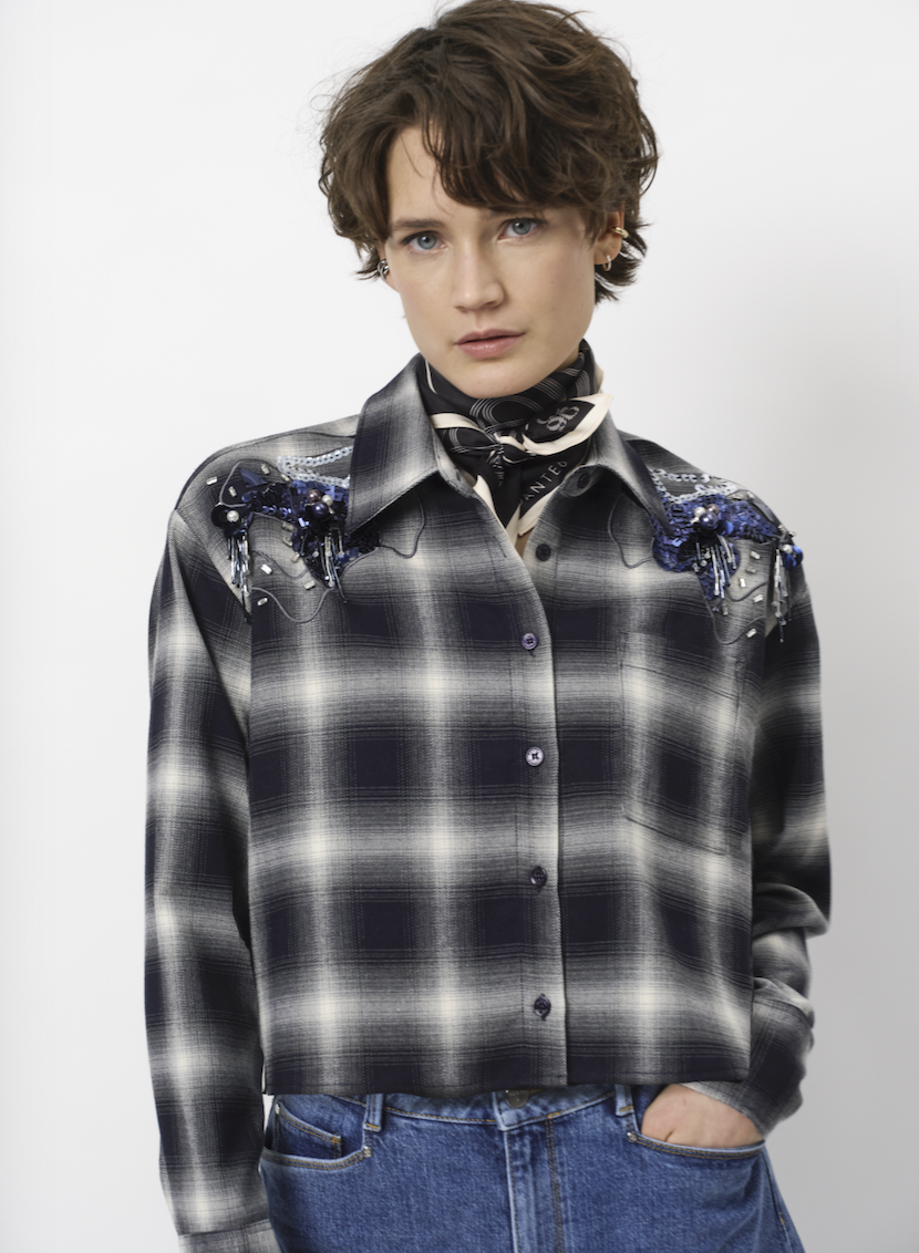 Eason check embellished shirt