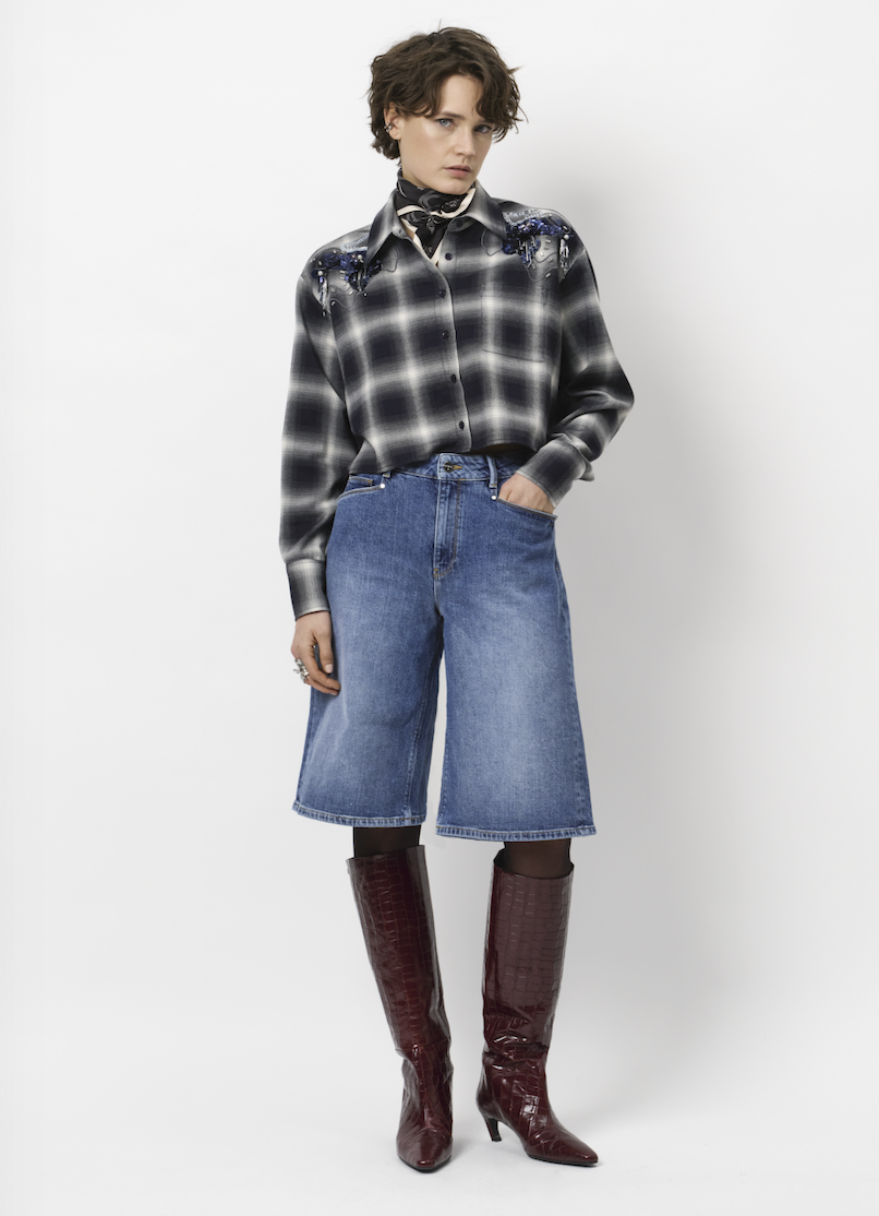 Eason check embellished shirt
