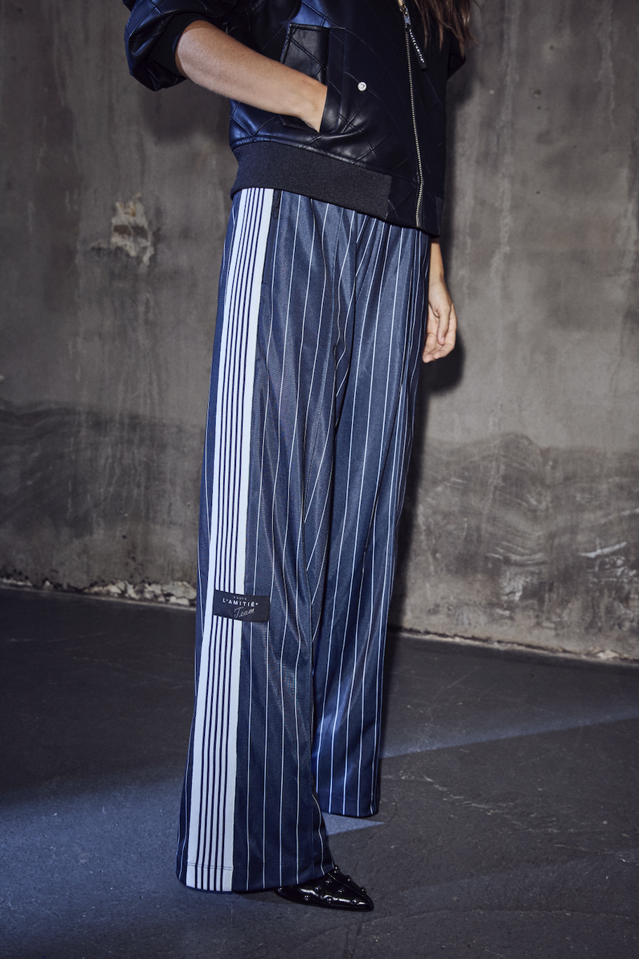 Haute L' Amitié Baggy Pin Stripe Track Tall Pants