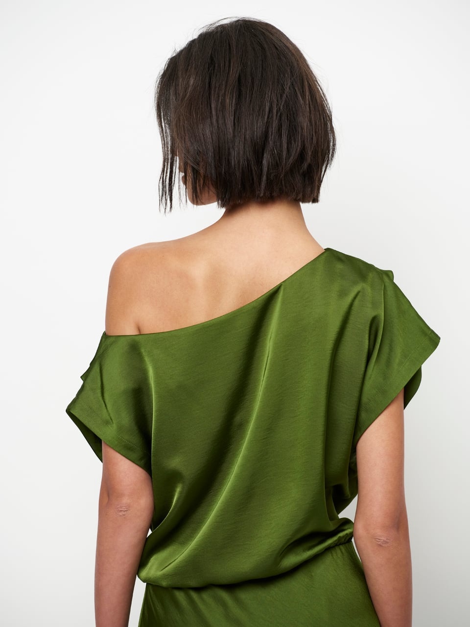 Epic off-shoulder satin maxi dress