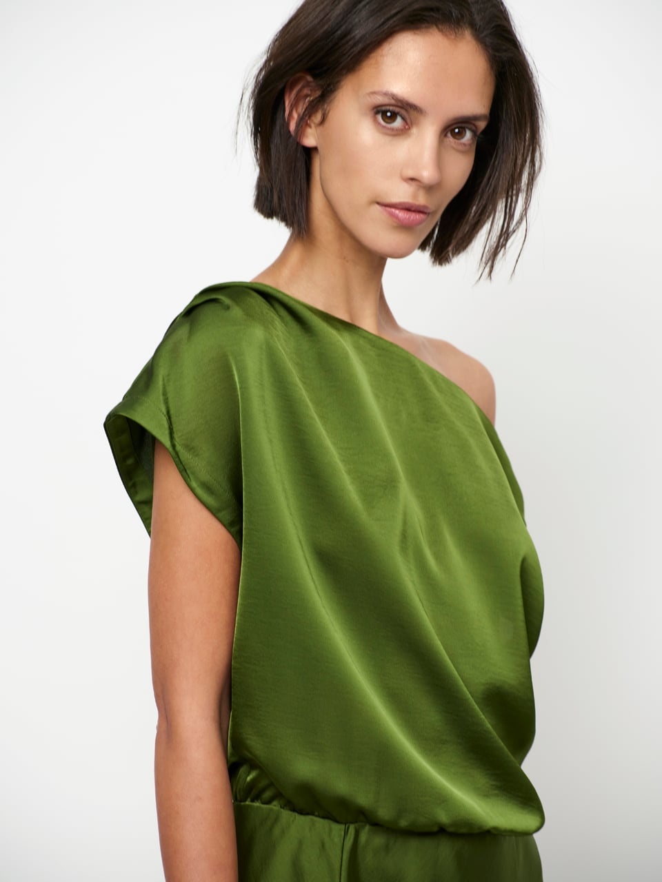 Epic off-shoulder satin maxi dress