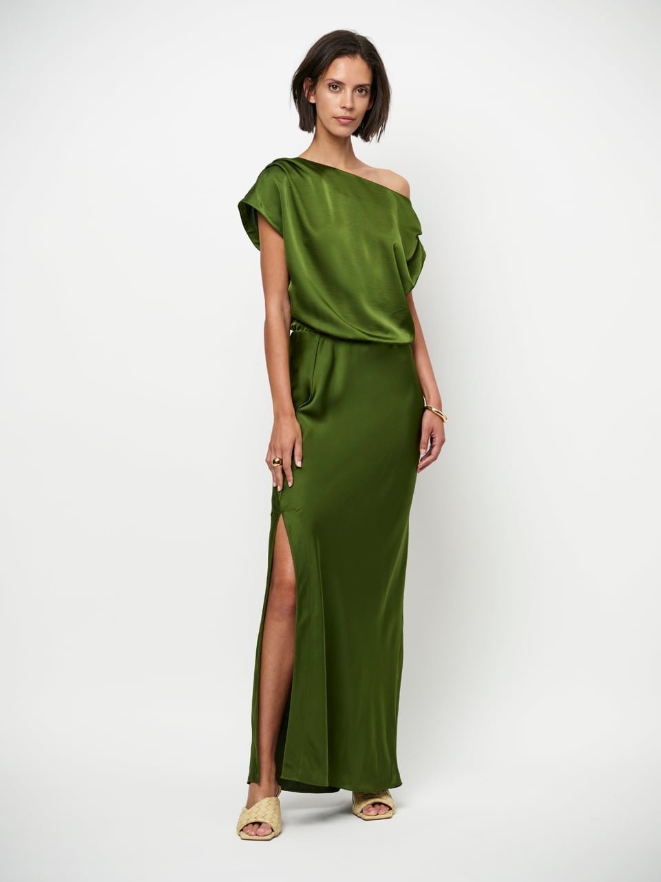 Dante 6 Epic off-shoulder satin maxi dress