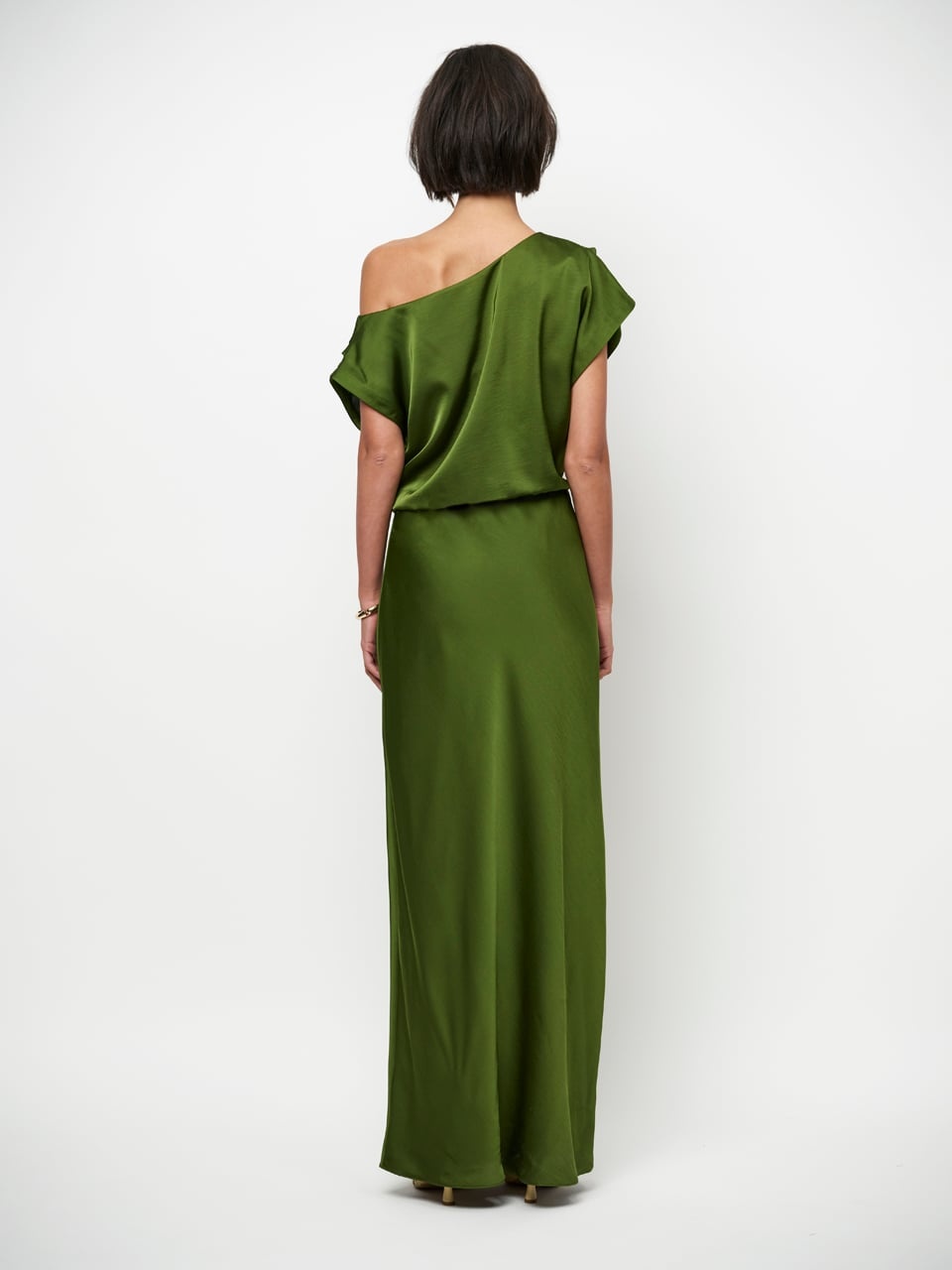 Epic off-shoulder satin maxi dress