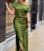 Epic off-shoulder satin maxi dress