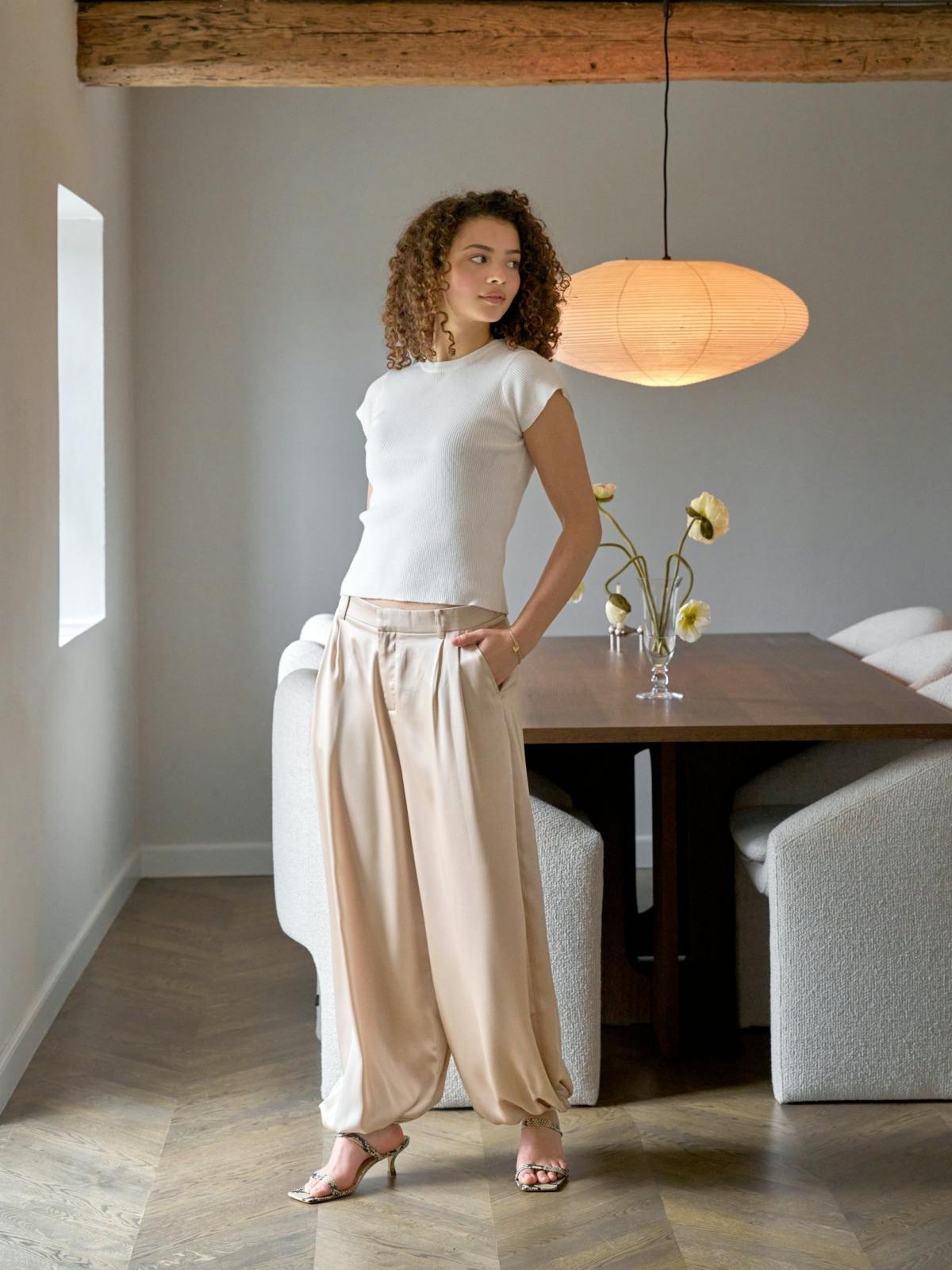 Neo Noir Fayla Drapy Satin Balloon Pants