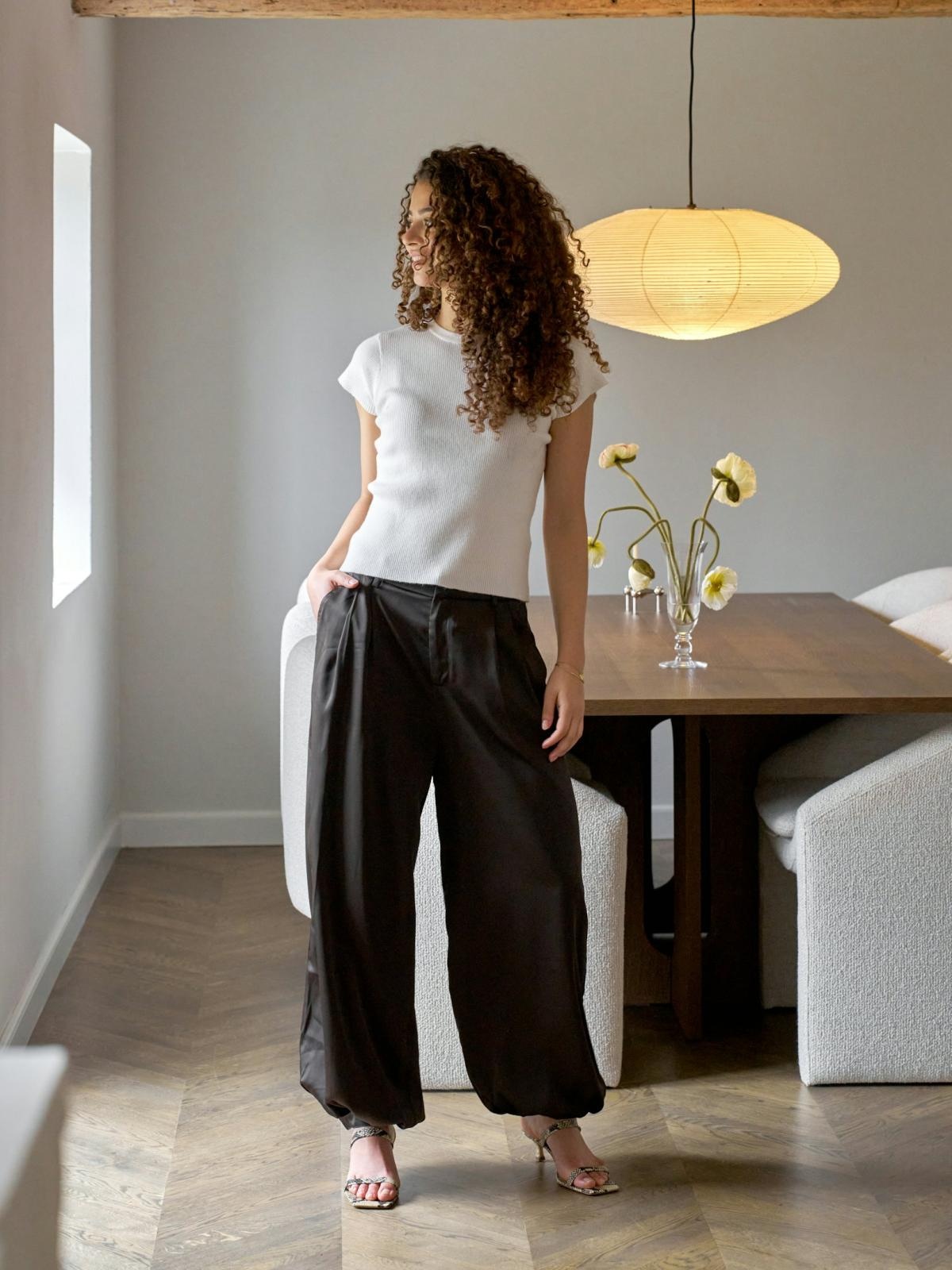 Neo Noir Fayla Drapy Satin Balloon Pants