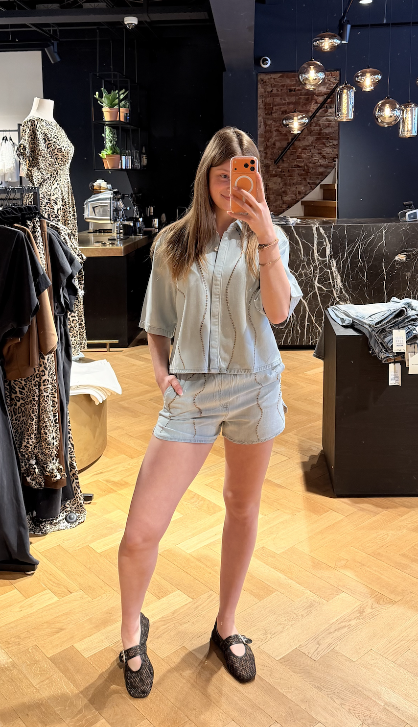 Zofia Embellished denim shirt