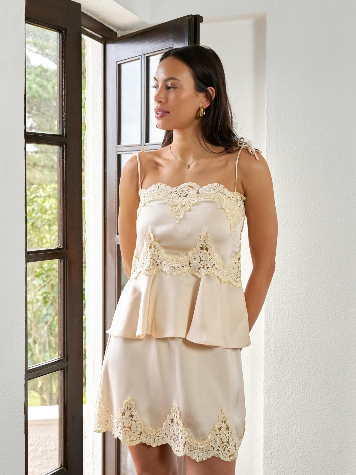 Neo Noir Kaela Heavy Sateen Lace Top