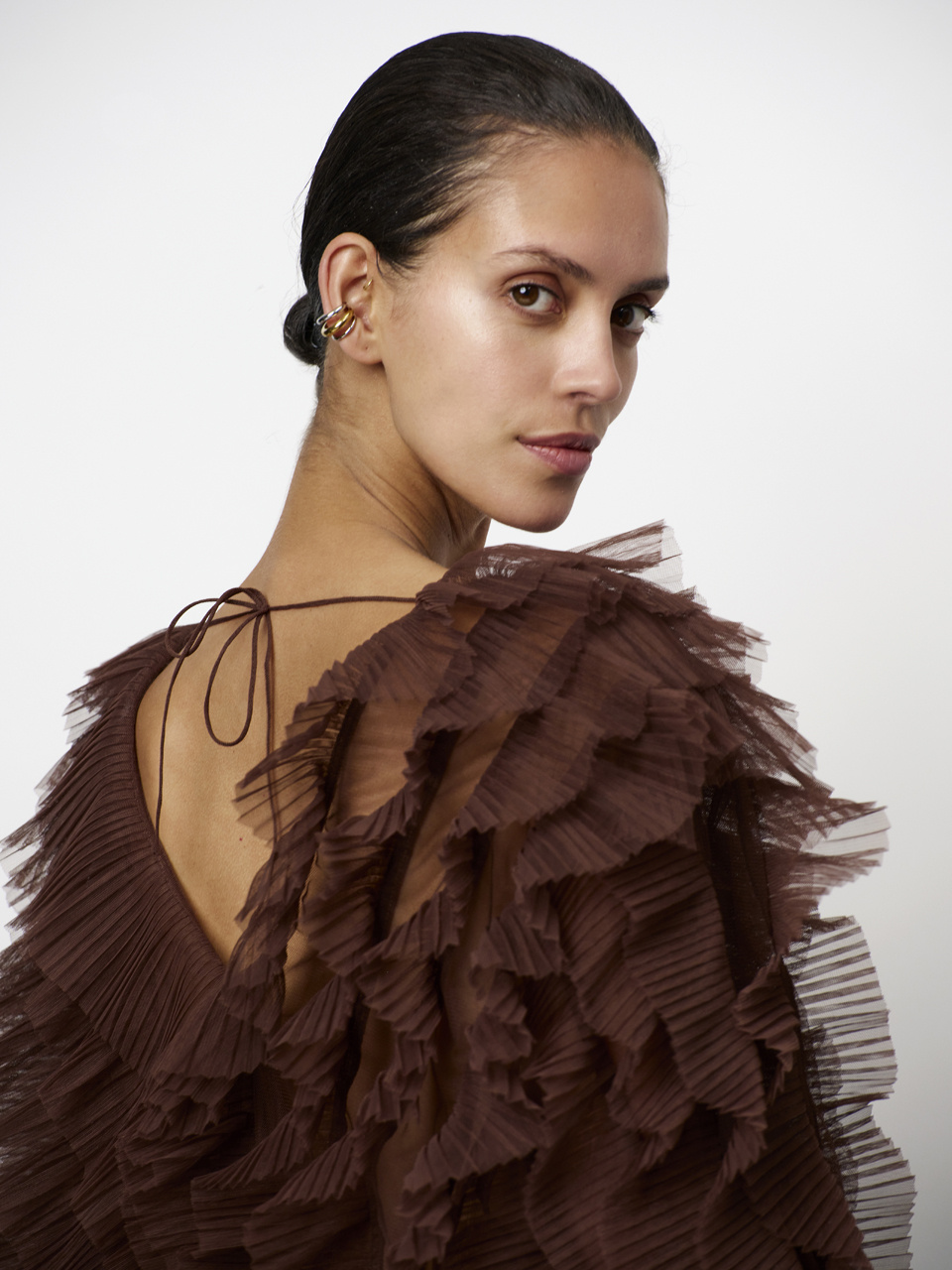 Phora tulle ruffled top