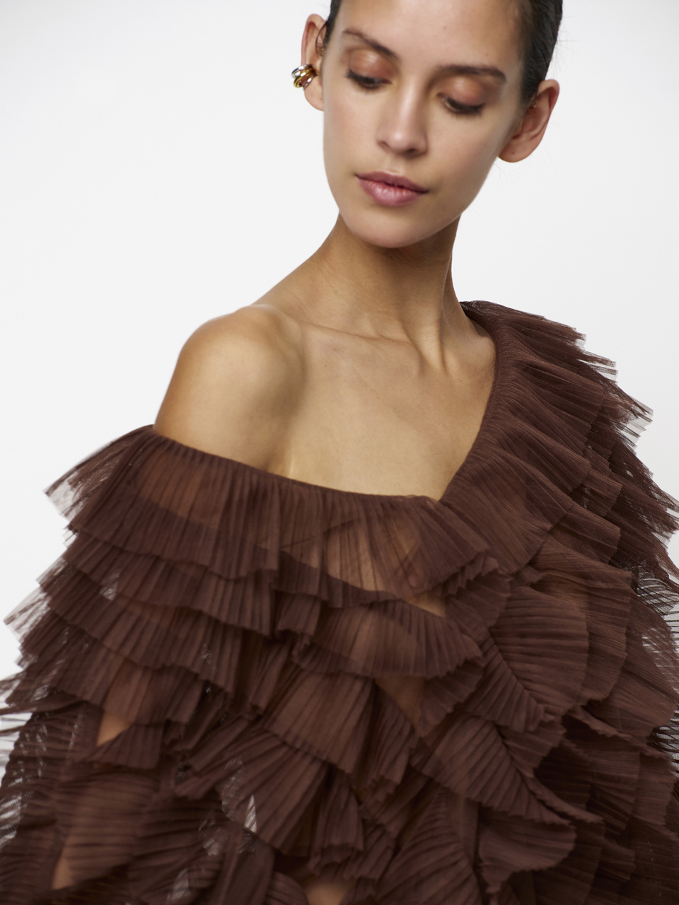 Phora tulle ruffled top