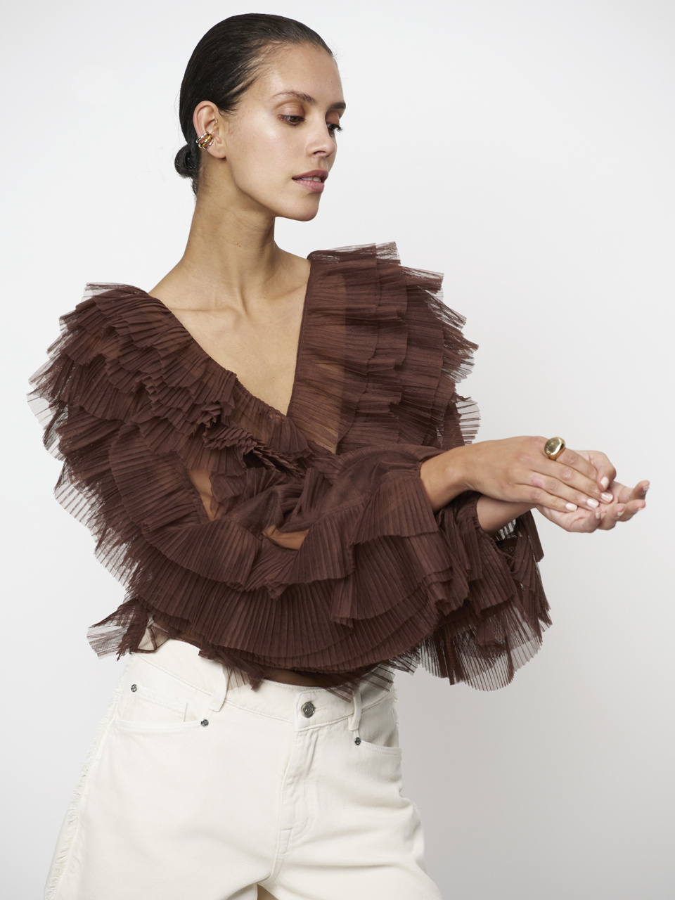 Phora tulle ruffled top