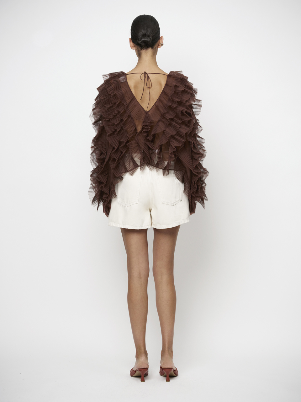 Phora tulle ruffled top