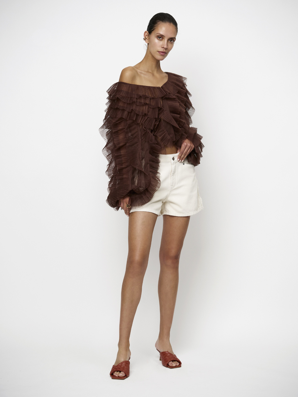 Phora tulle ruffled top