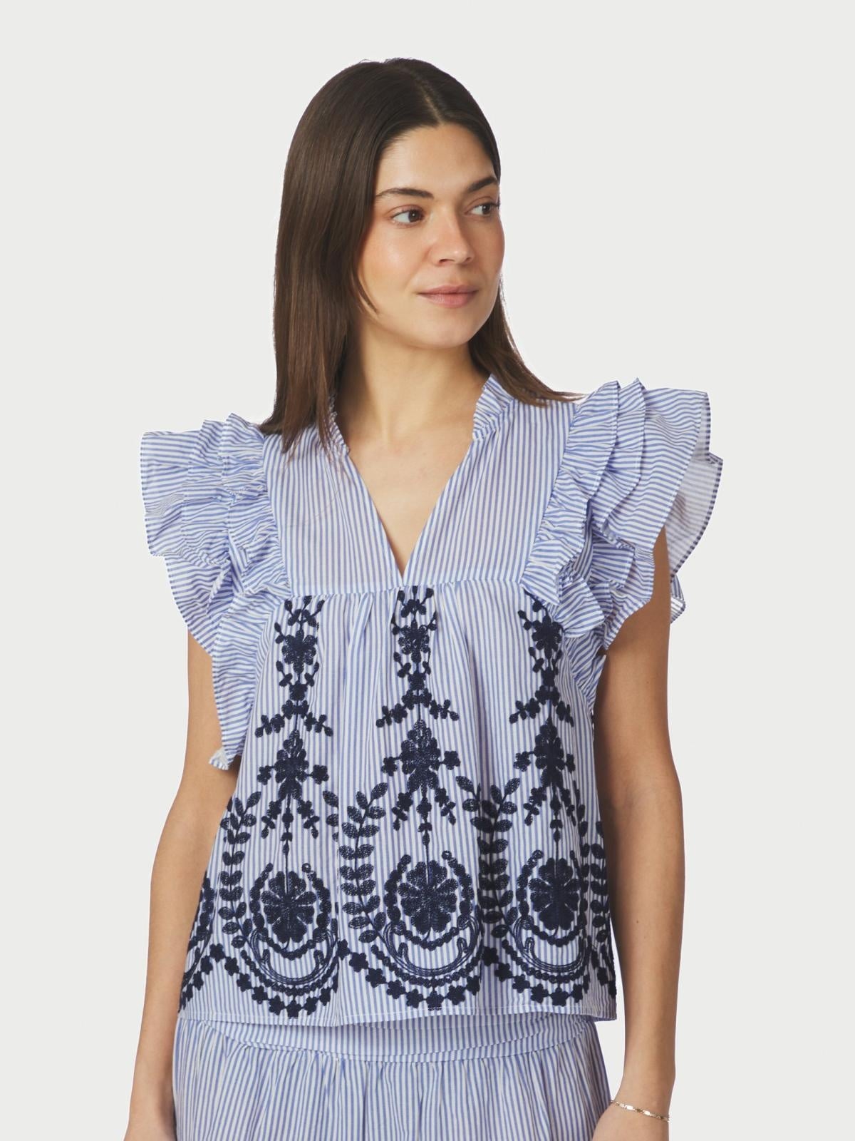 Neo Noir Jayla Stripe Embroidery Top