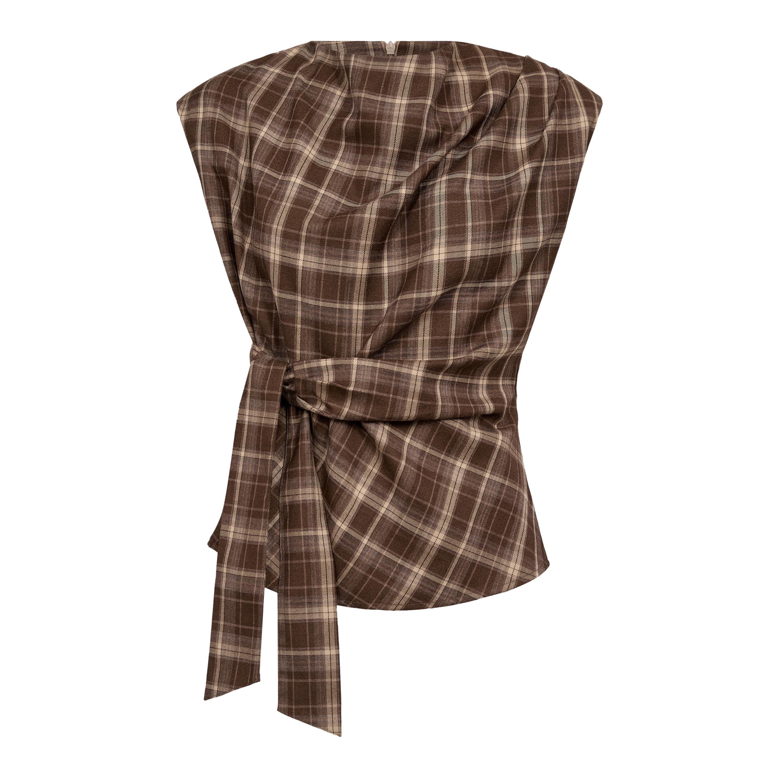 Dagny Check Pleat Top