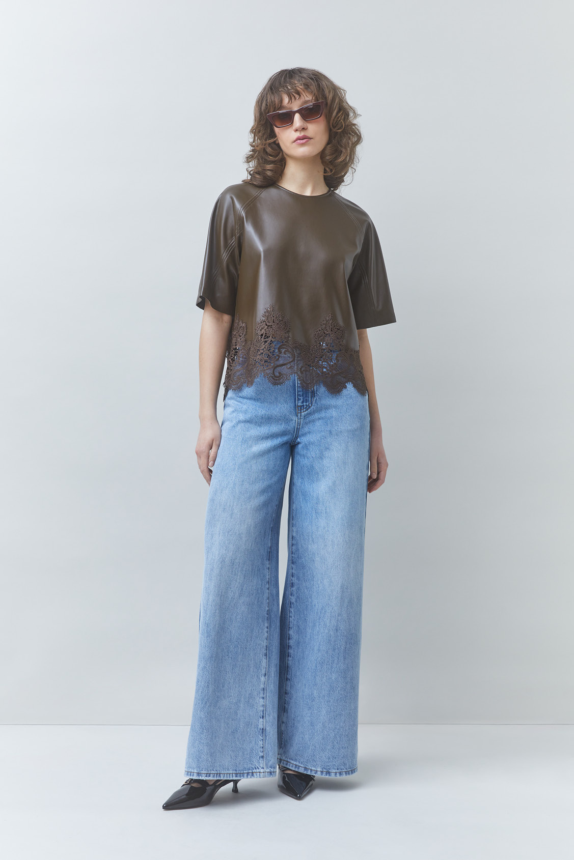 London eco leather lace top