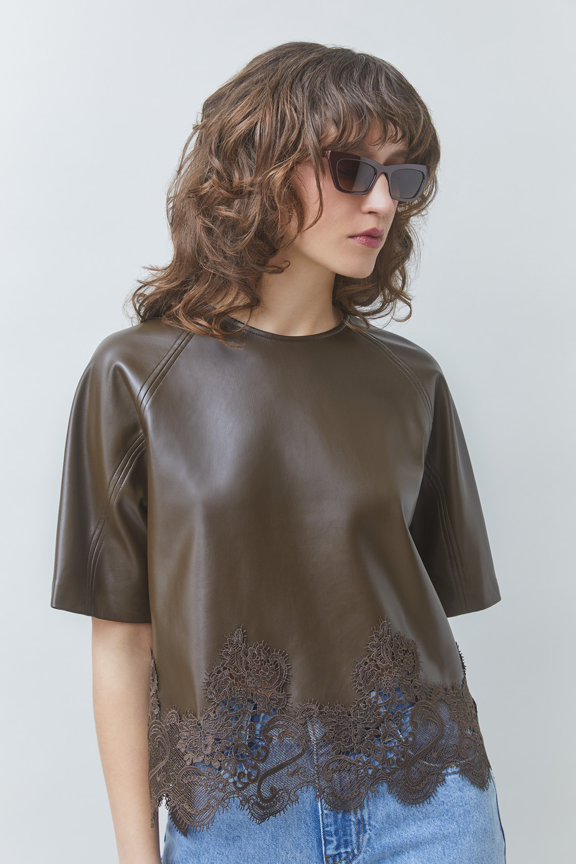 Suncoo London eco leather lace top