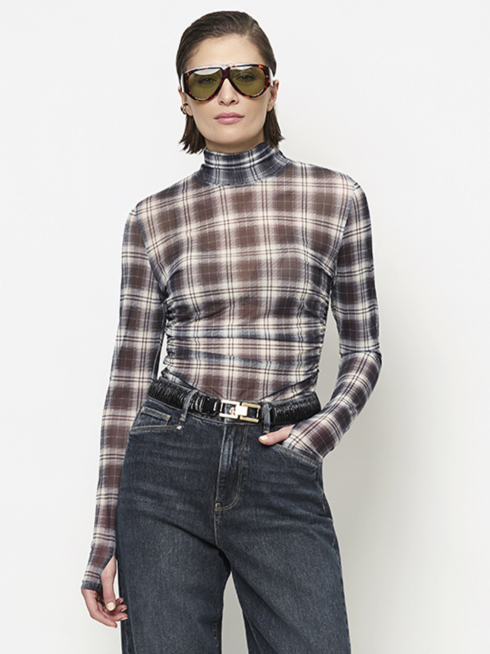 Casha printed check mesh top