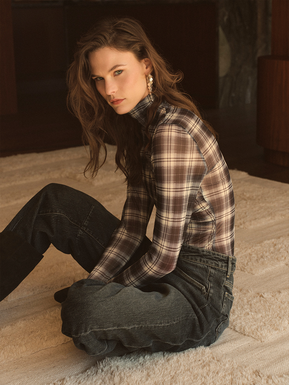 Casha printed check mesh top