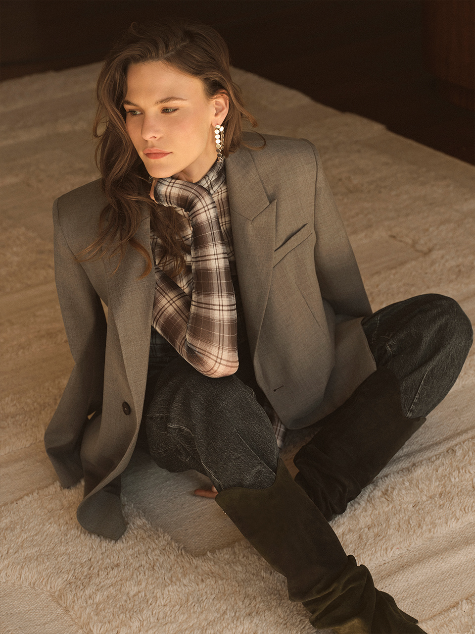 Casha printed check mesh top