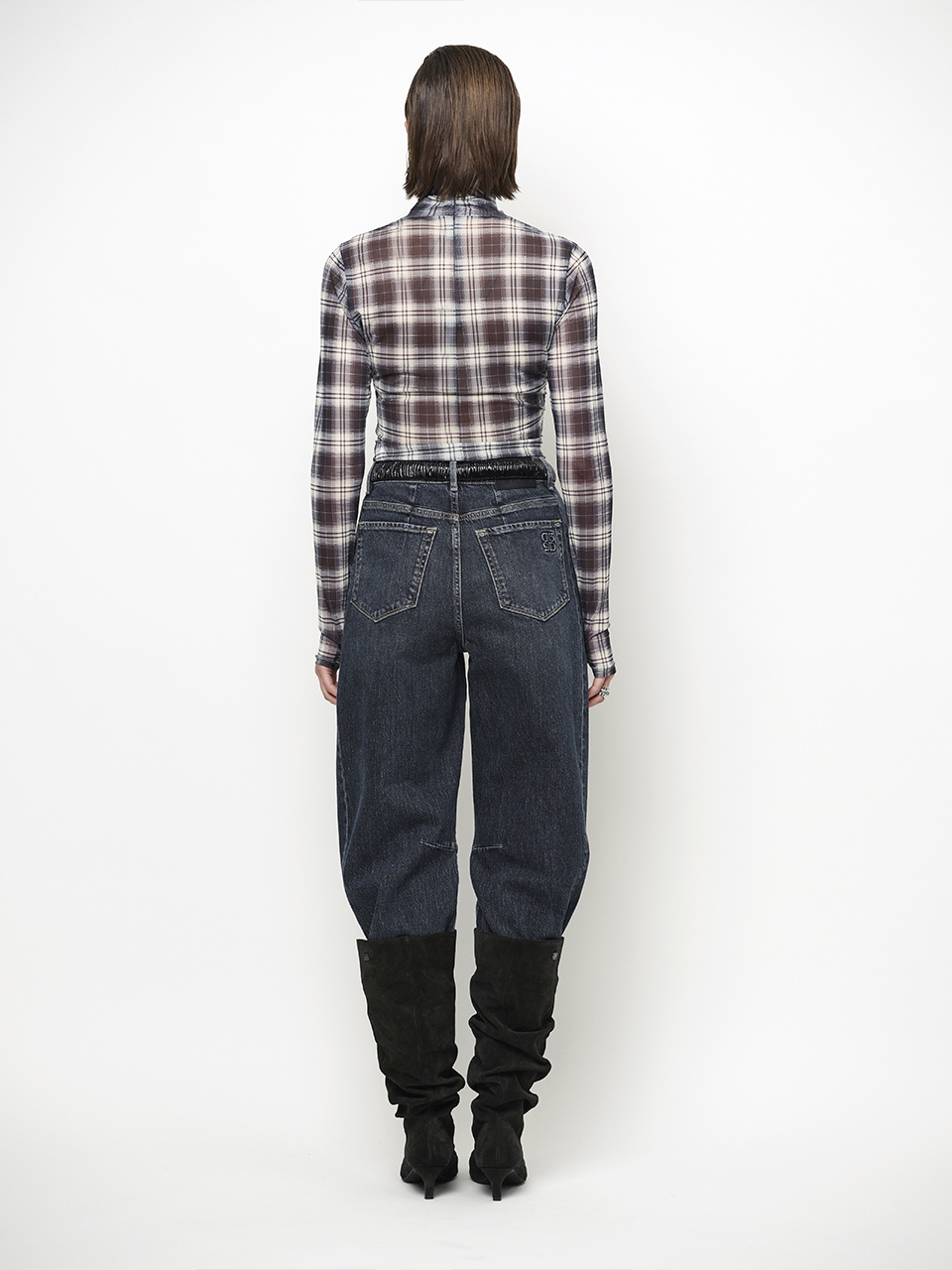 Casha printed check mesh top