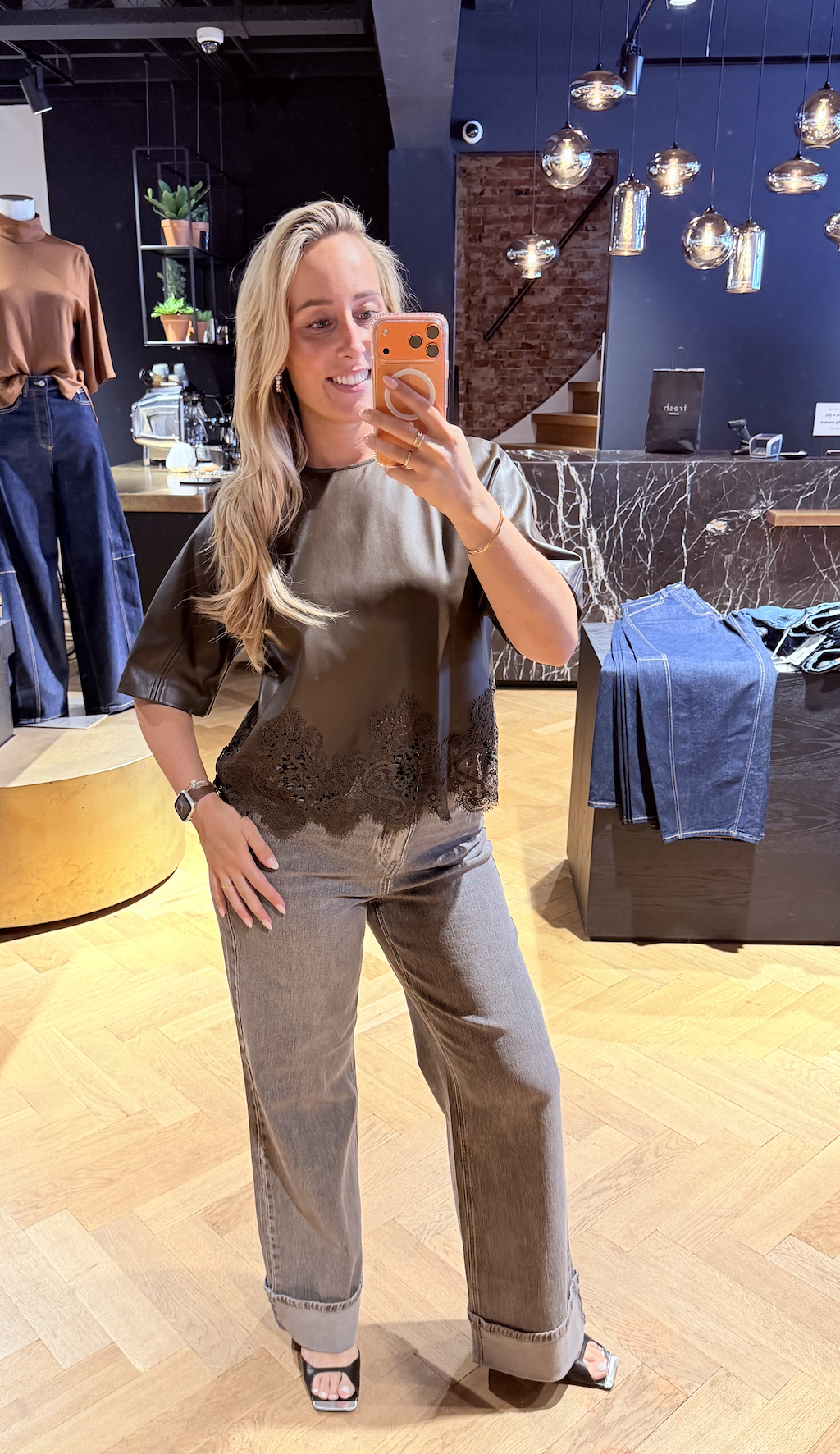 London eco leather lace top