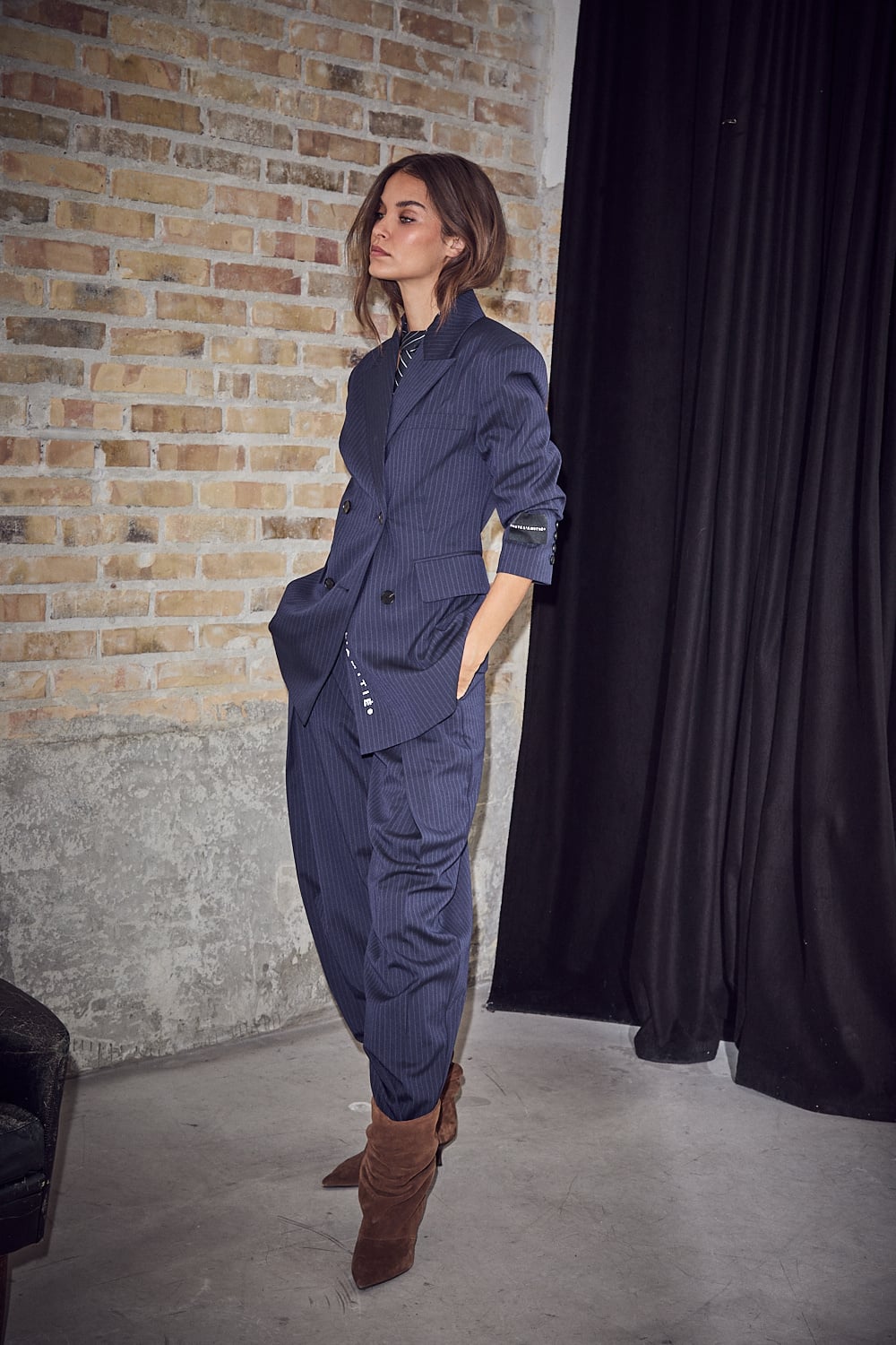 Navy Pin Pleat Tall Pant