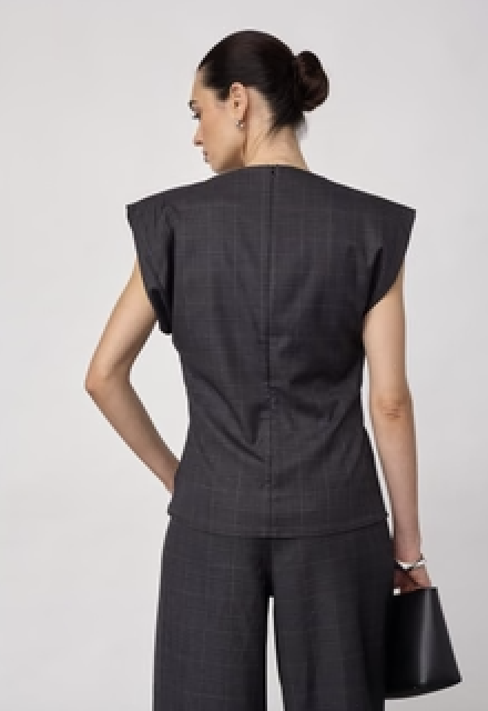 Elora Check Pleat Top