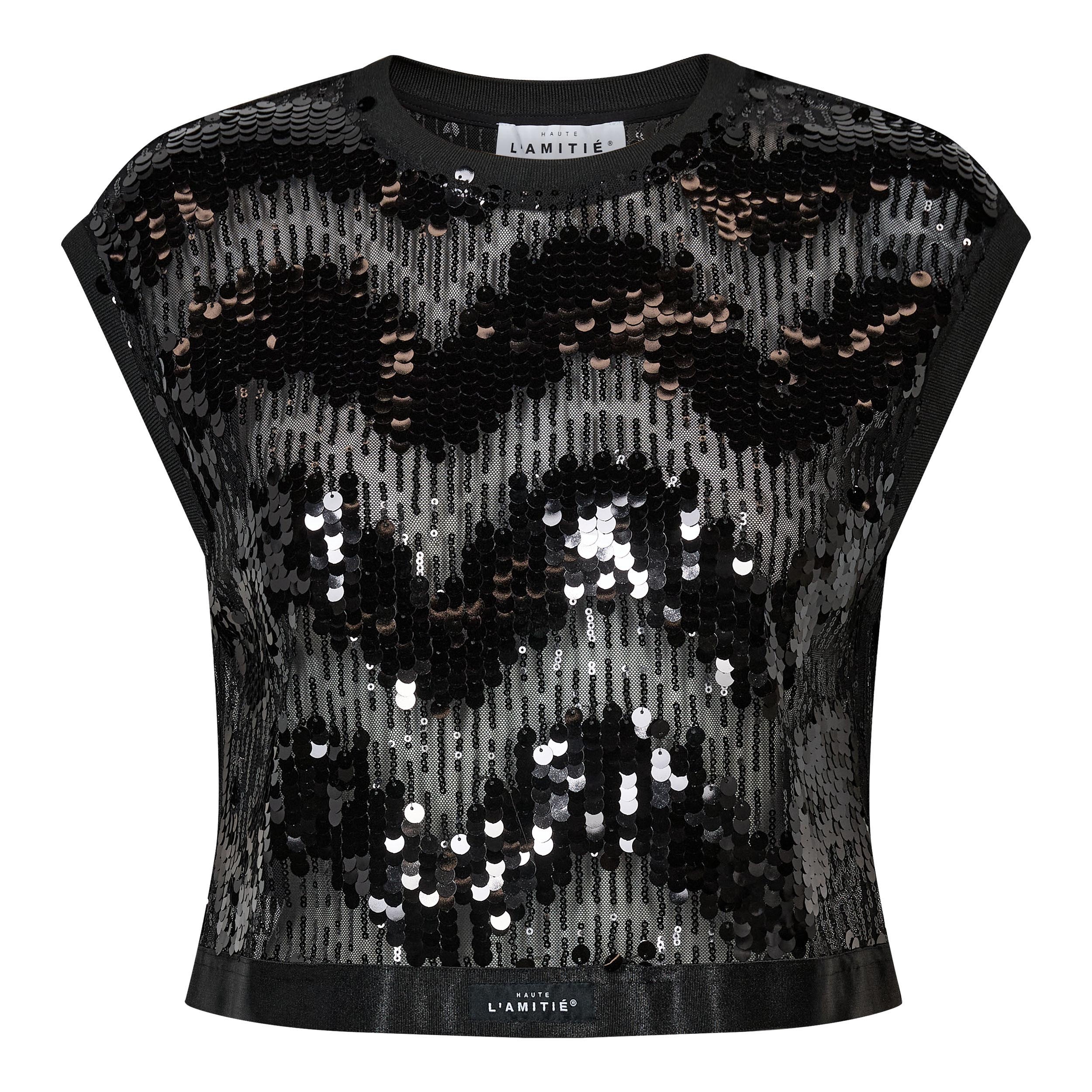 Mirror Sequin Crop Top Black