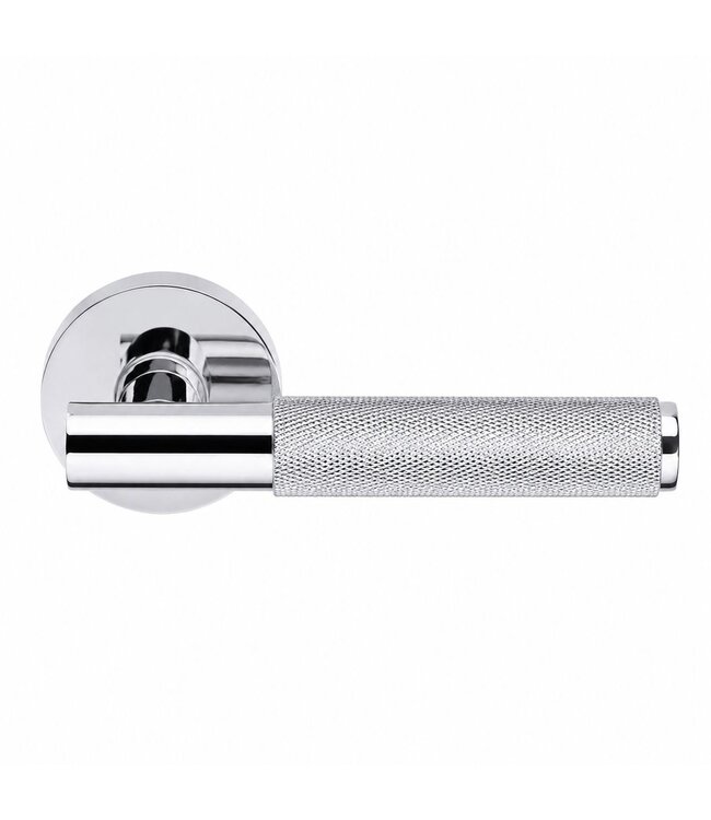 Silver knurled door handle round