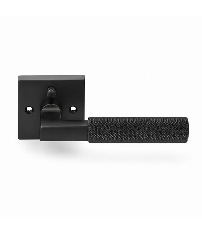Black knurled door handle square