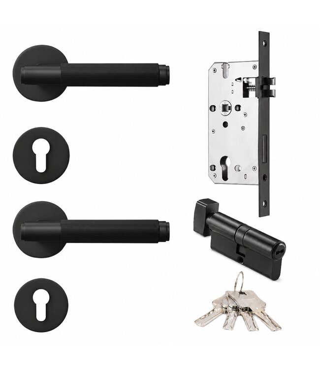 Black fine knurled door handle cilinder