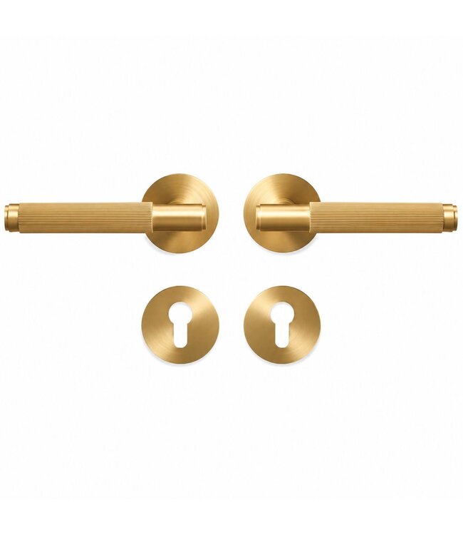 Deurklink goud fijn geribbeld rond