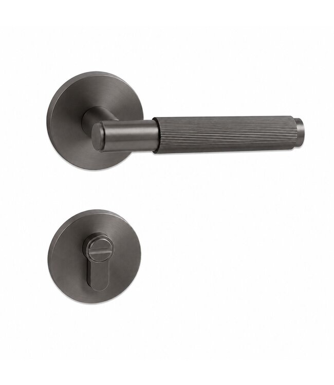 Deurklink gunmetal fijn geribbeld wc