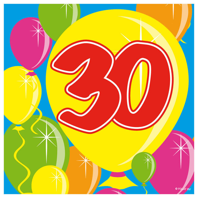 Servetten 30 Jaar Balloons 25x25cm - 20 stuks