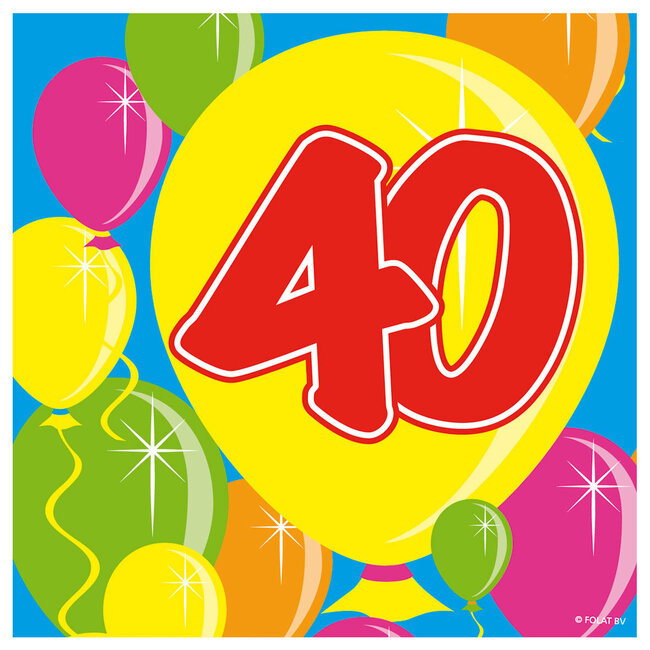 Servetten 40 Jaar Balloons 25x25cm - 20 stuks