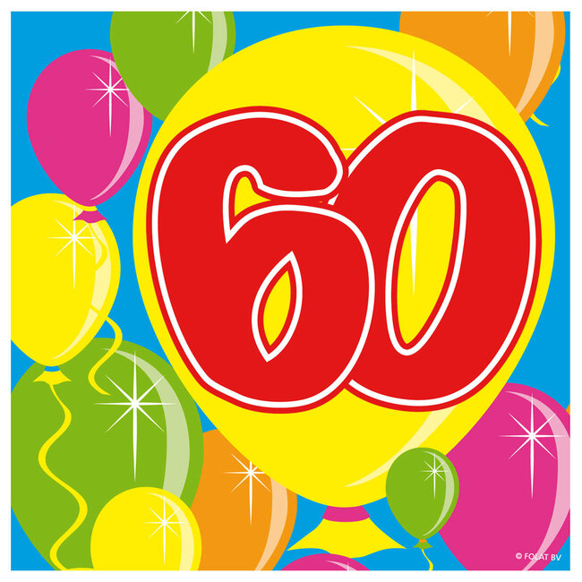 Servetten 60 Jaar Balloons 25x25cm - 20 stuks