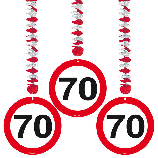 70 Jaar Verkeersbord Hangdecoratie - 3 stuks