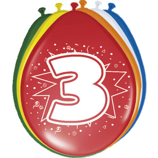 Folat 3 Jaar Ballonnen - 8 stuks