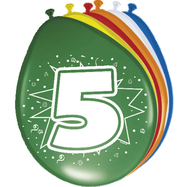 5 Jaar Ballonnen Meerkleurig - 8 stuks