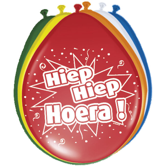 Hiep Hiep Hoera verjaardagsballonnen - 8 stuks