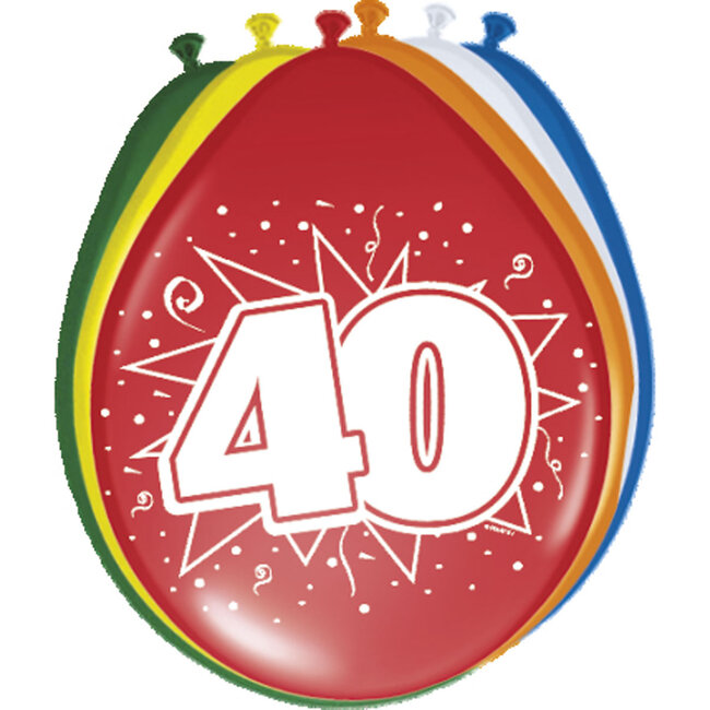 40 Jaar Ballonnen Meerkleurig - 8 stuks